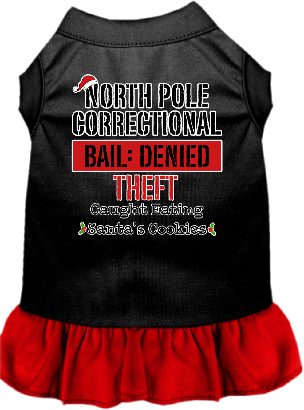 North Pole Correctional Screen Print Dog Dress Black with Red Size LG